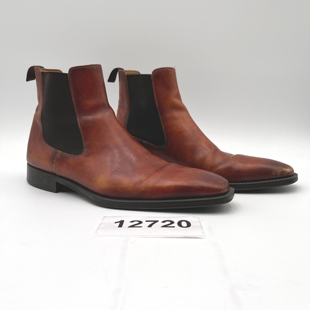 Magnanni Boots Mens 9M Burnished Cognac Leather Square Toe Formal Ankle Chelsea